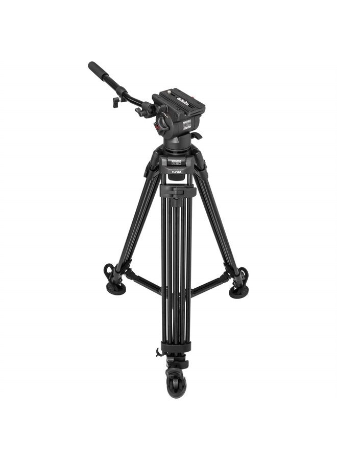 Magnus REX VT-5000 2-Stage Aluminum Video Tripod with Fluid Head, 75mm Half Ball, Extends to 64.25”, Max Load 17 lbs. Dual-spiked feet, mid-level spreader. Plus QR Plate, Pan Bar, and Case - Image 3