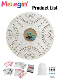 MEBEGIN Jackaroo Board Game Set with 16 Marbles and 54 Playing Cards, Fun Table Games for 4 Players, Wooden Creative Puzzle Toys, Parent-child Recreational Toys, Suitable for Family Activities and Parties, 54*54CM  - Image 3