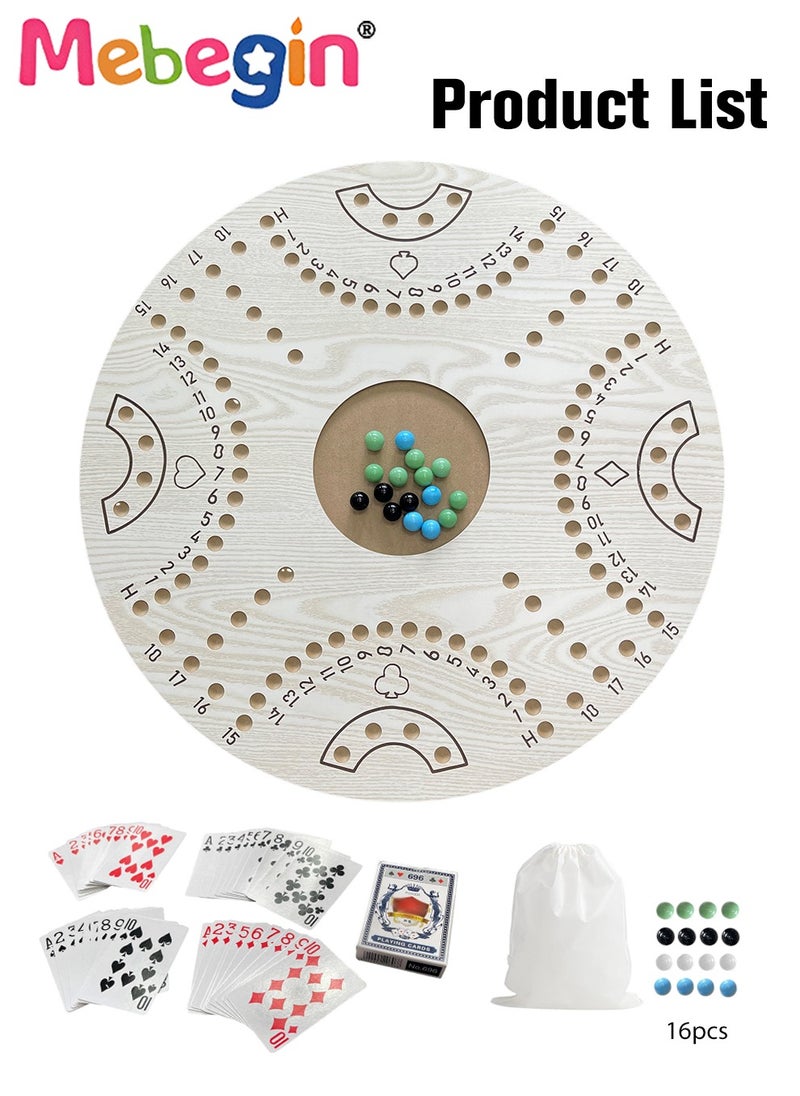 MEBEGIN - Jackaroo Board Game Set with 16 Marbles and 54 Playing Cards, Fun Table Games for 4 Players, Wooden Creative Puzzle Toys, Parent-child Recreational Toys, Suitable for Family Activities and Parties, 54*54CM - Image 1