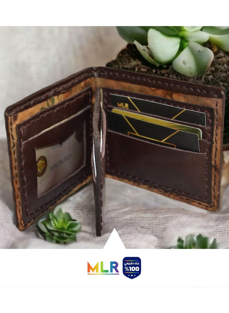 MLR Genuine leather wallet, large hand stitching, with 10 pockets, coffee color - Image 1