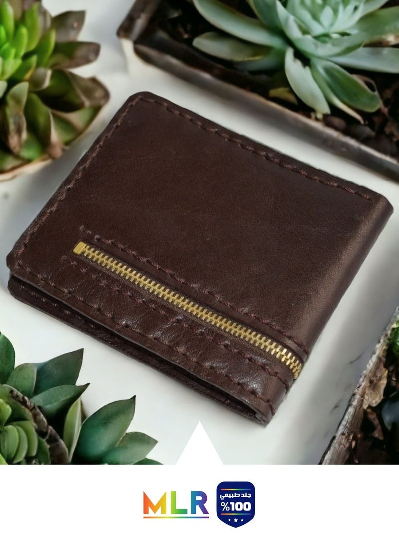 MLR Genuine leather wallet, large hand stitching, with 10 pockets, coffee color - Image 2