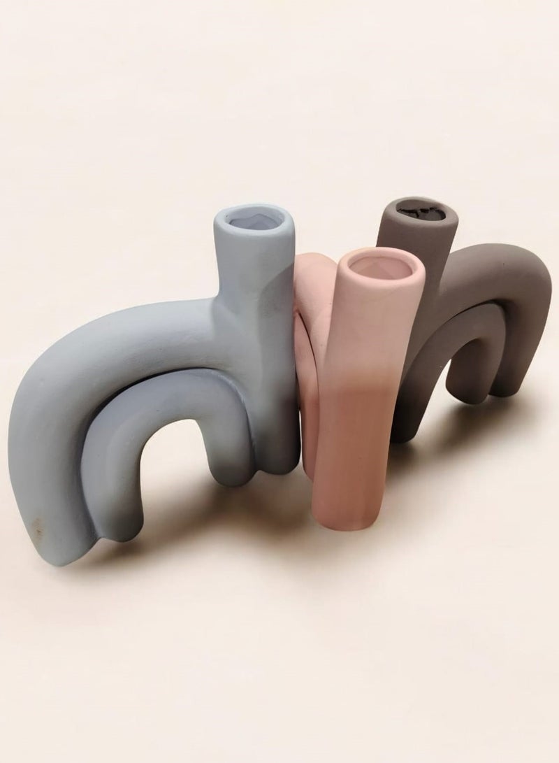 color zone pottery 3pcs Pottery Vase Home Decor Modern Figurines 20cm - Image 1