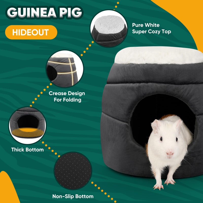 ONEJU Guinea Pig Hideout - 2 in 1 Foldable Guinea Pig Bed with Pure White Soft Top, Large Entrance for 1 Adult Small Pet, Ideal Bed for Small Pets, Dark Gray - Image 3