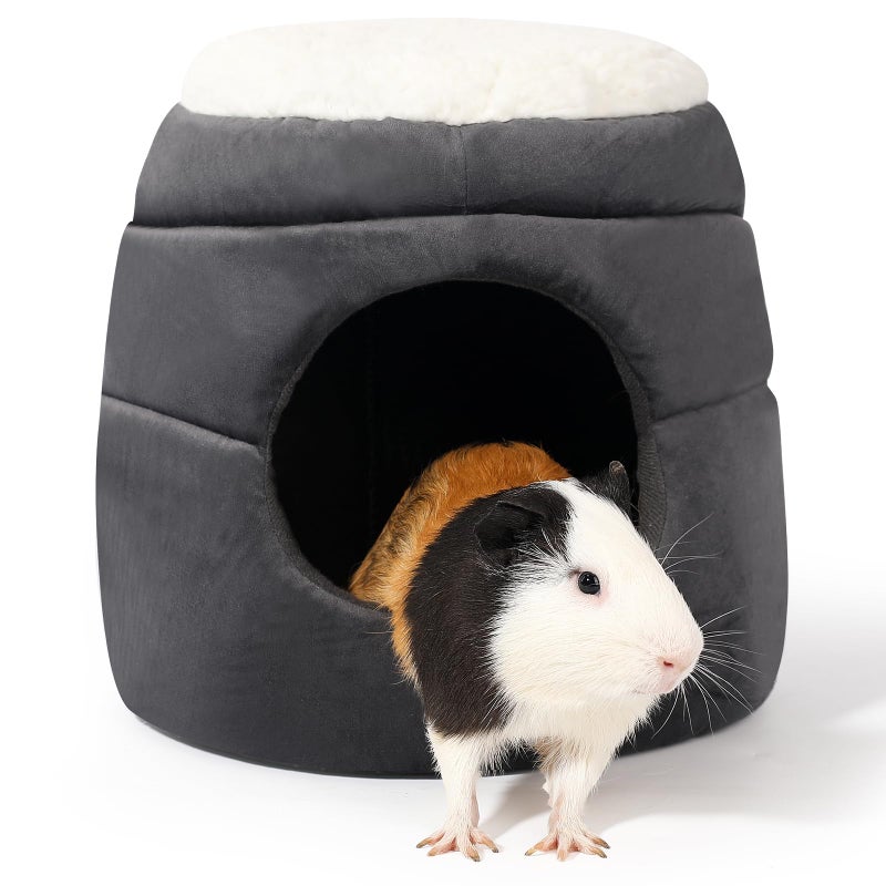ONEJU Guinea Pig Hideout - 2 in 1 Foldable Guinea Pig Bed with Pure White Soft Top, Large Entrance for 1 Adult Small Pet, Ideal Bed for Small Pets, Dark Gray - Image 1