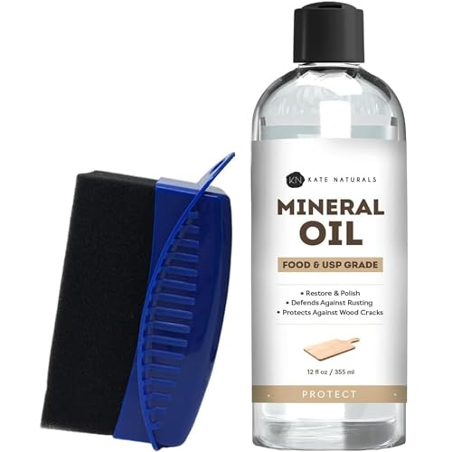 Kate Naturals Kate Naturals Mineral Oil for Cutting Board 12oz with Wax Applicator Food Grade Food Safe Mineral Oil to Protect Wood on Cutting Boards Butcher Block Bamboo Boards 