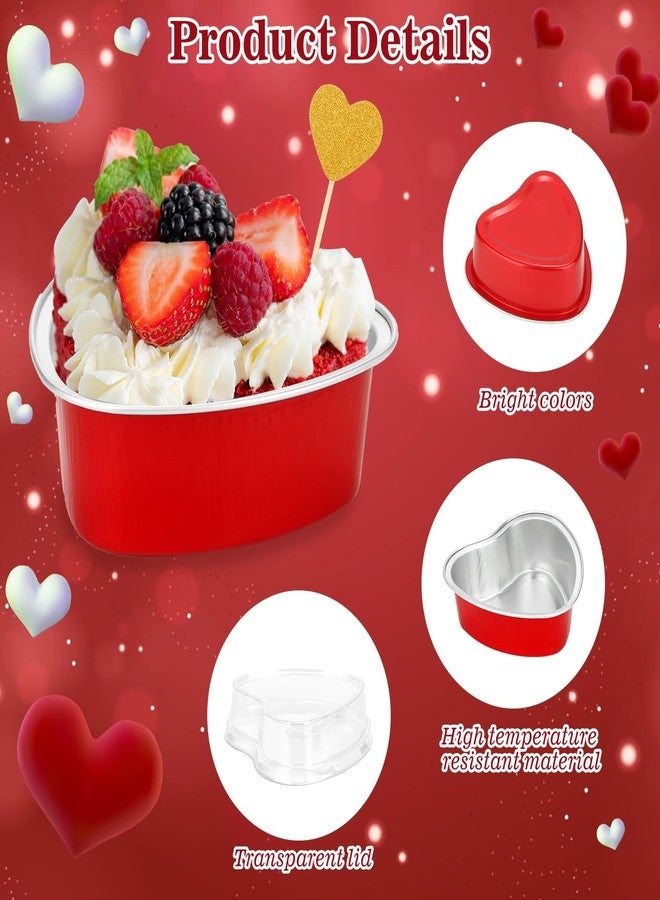 selizo 80 Packs Heart Shaped Cake Pans Valentine Aluminum Mini Cake Pans 3.4 Ounces with Lids Disposable Small Heart Cupcake Cup Pan Baking Pans for Valentine Mother's Day Wedding Birthday - Image 4
