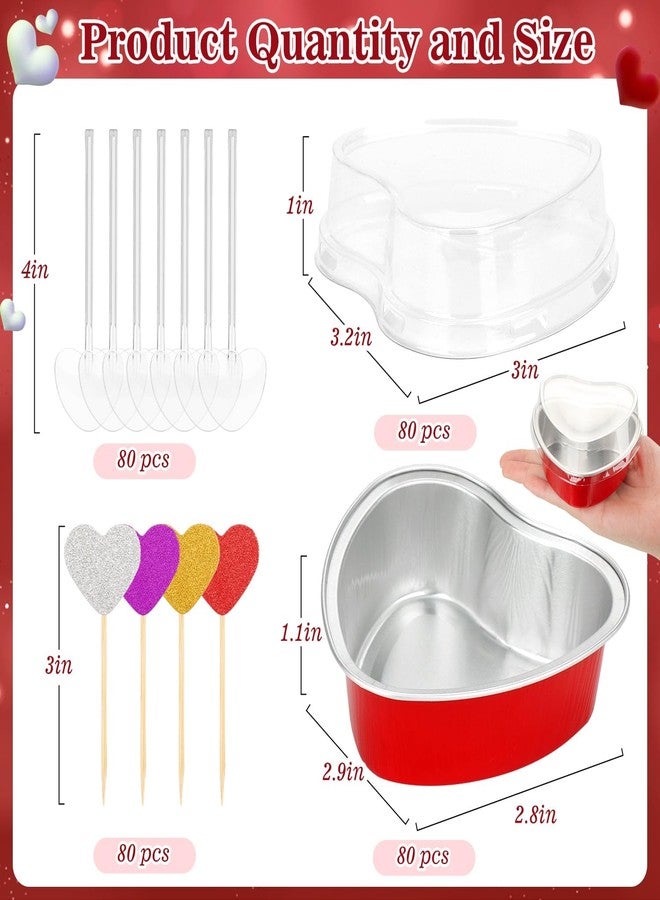 selizo 80 Packs Heart Shaped Cake Pans Valentine Aluminum Mini Cake Pans 3.4 Ounces with Lids Disposable Small Heart Cupcake Cup Pan Baking Pans for Valentine Mother's Day Wedding Birthday - Image 3