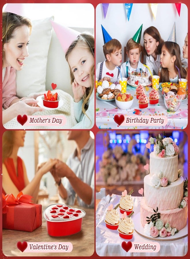 selizo 80 Packs Heart Shaped Cake Pans Valentine Aluminum Mini Cake Pans 3.4 Ounces with Lids Disposable Small Heart Cupcake Cup Pan Baking Pans for Valentine Mother's Day Wedding Birthday - Image 5