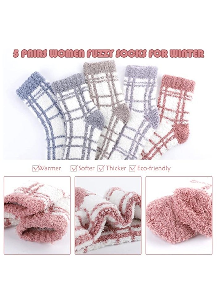 SYOSI 5 Pairs Fluffy Soft Socks for Women and Ladies, Winter Warm Comfortable Slipper Socks Thermal Towel Striped Socks for Daily Wear, Home, Bed - Image 4