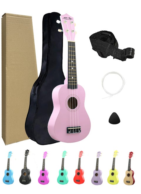 Mike Music 21inch ukulele with  Bag, Strap, Pick, and Extra Strings (Pink)