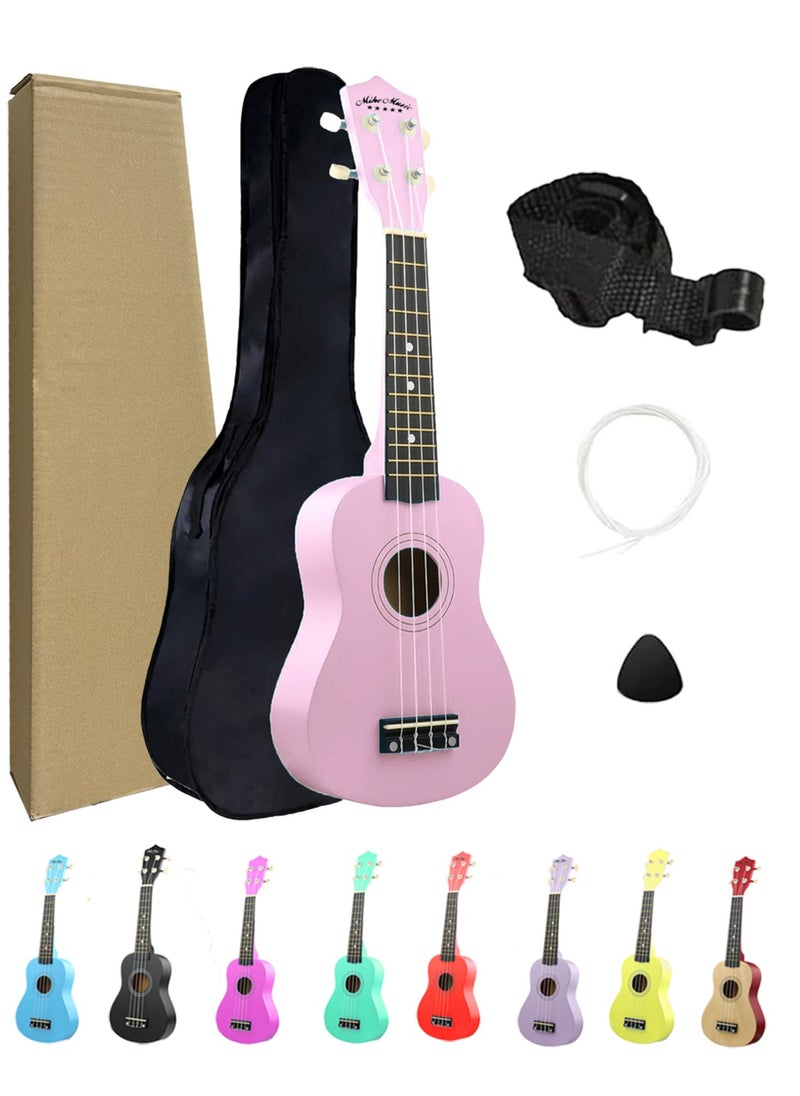 Mike Music 21inch ukulele with  Bag, Strap, Pick, and Extra Strings (Pink)  - Image 1