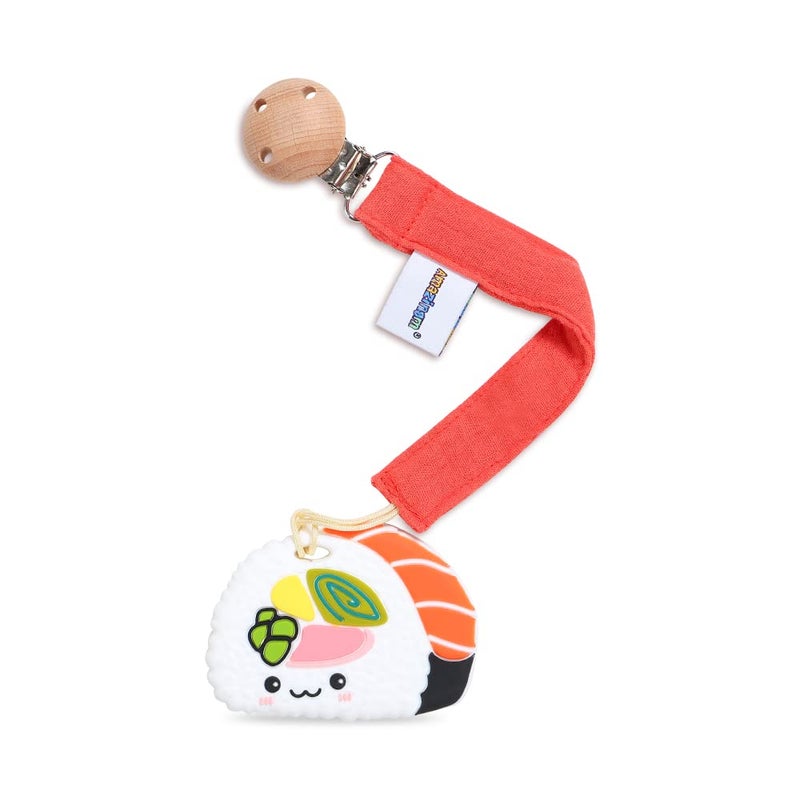 Baby Food Grade Silicone Teether Toy with Pacifier Clip HolderTeething Pain Relief Toys Gift Set for 3 Months Boys and GirlsFreezer SafeBPA Free Sushi
