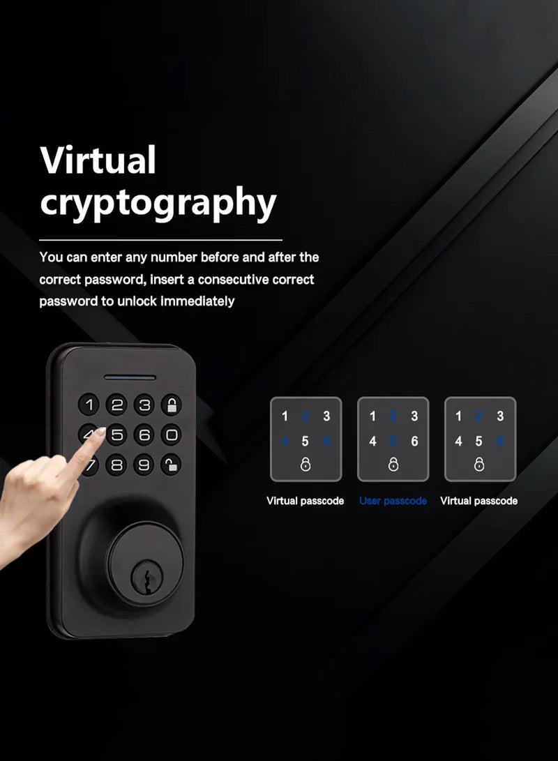قفل الباب الذكي 3 قفل الطريق / قفل التطبيق / قفل كلمة المرور / قفل المفتاح / متوافق مع نظام تطبيق Tuya اللون الأسود  - Image 3
