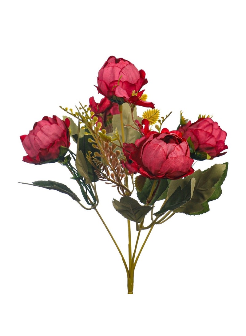 Harmony Blooms: Artificial Mix Mini Peony Flower Bouquet Dark Pink