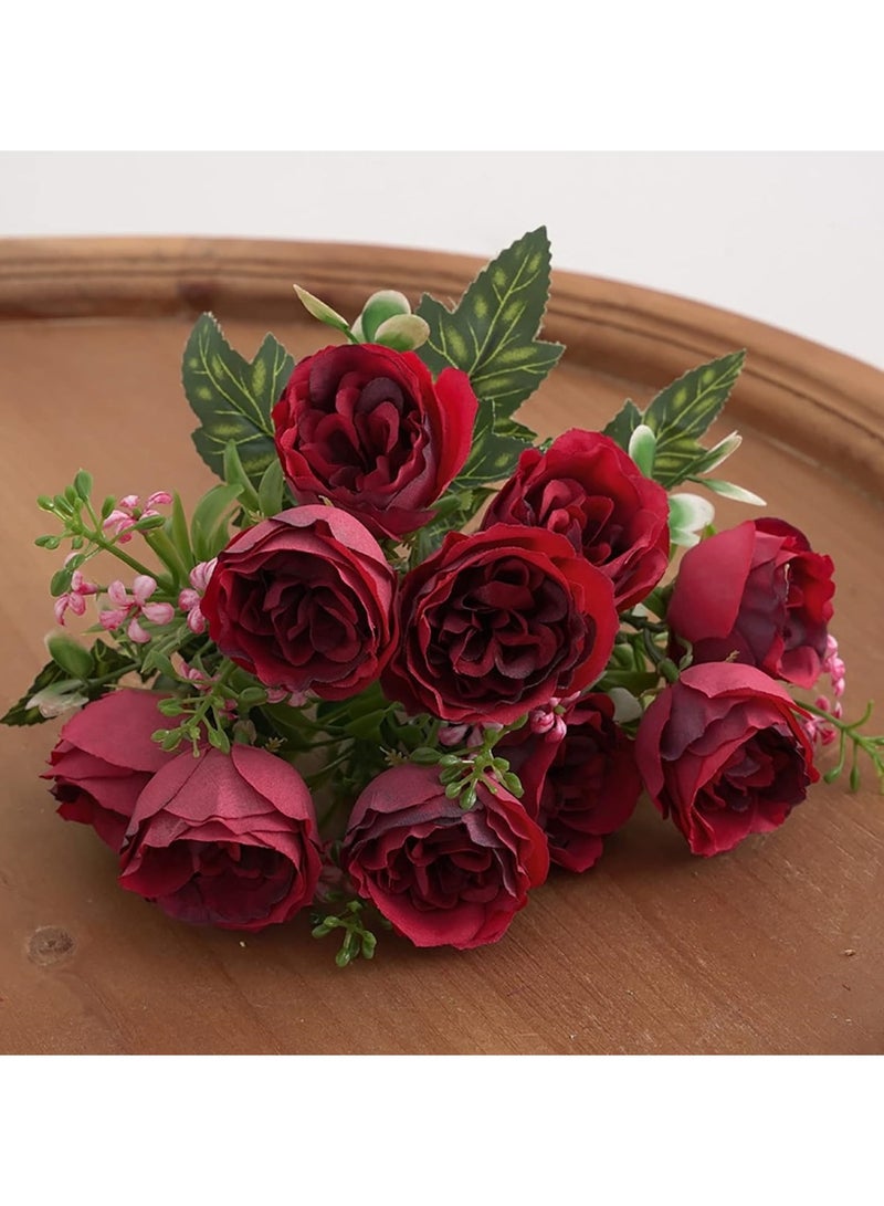 Harmony Blooms: Artificial Mix Mini Peony Flower Bouquet Dark Pink
