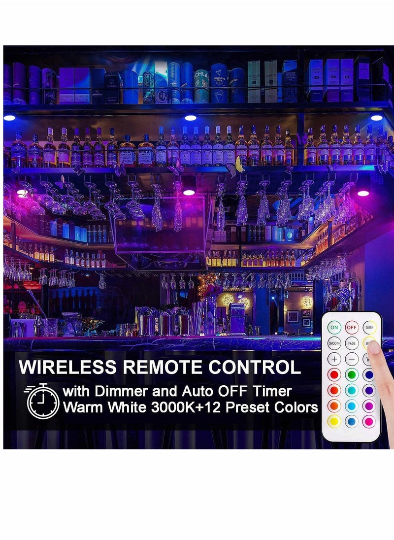 KASTWAVE - LED Puck Lights with Remote Control, Wireless Under Cabinet Lighting, Battery Powered Lights, Stick on Color Changing Dimmer and Timer, AA Operated Closet Light, 6 Pack - Image 1
