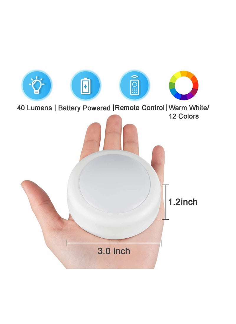 KASTWAVE - LED Puck Lights with Remote Control, Wireless Under Cabinet Lighting, Battery Powered Lights, Stick on Color Changing Dimmer and Timer, AA Operated Closet Light, 6 Pack - Image 1