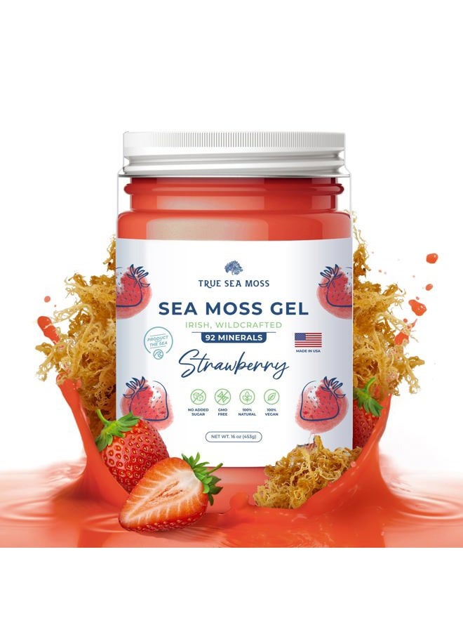 True Sea Moss Wildcrafted Irish Sea Moss Gel - Made with Dried Seaweed - Seamoss, Vegan-Friendly, Antioxidant Supports Digestion - Made in USA (Strawberry, Pack of 1) - Image 1