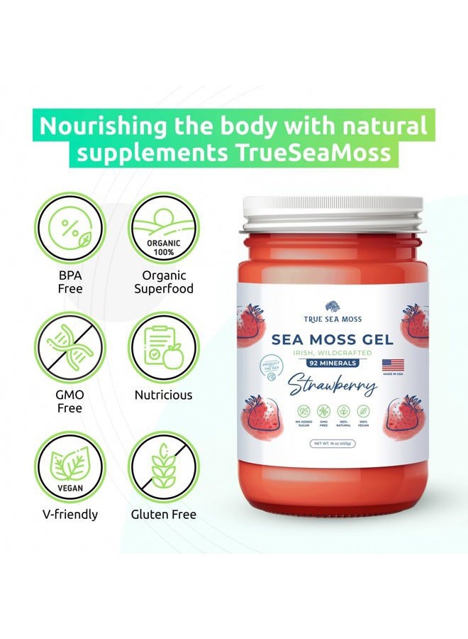 True Sea Moss Wildcrafted Irish Sea Moss Gel - Made with Dried Seaweed - Seamoss, Vegan-Friendly, Antioxidant Supports Digestion - Made in USA (Strawberry, Pack of 1) - Image 3