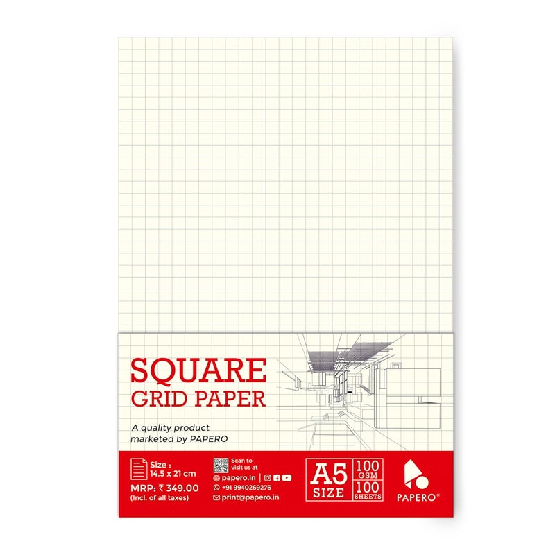 PAPERO A5 Loose Leaf Square Grid Paper | 100 GSM | 100 Sheets | (21 x 14.5 cm) | Ideal for Artists & Designers (A5-100 Sheets) - Image 1