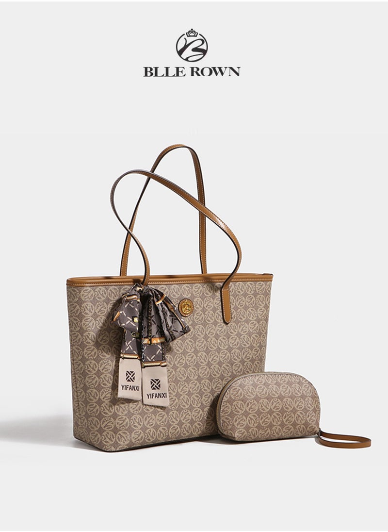 BLLE ROWN Large Capacity Casual Brown Color Versatile Tote Bag Women's Commuter Shoulder Bags for Daily Use,Shopping,Commuter,Work,Office,Travel  - Image 1