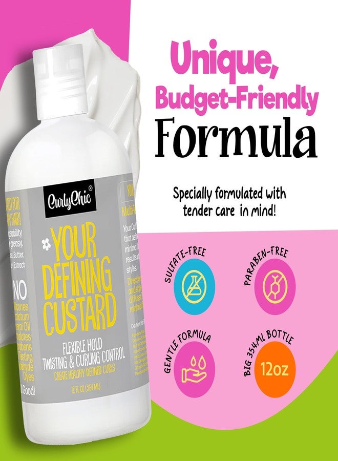 Curly Chic CurlyChic Your Defining Custard - Curl Defining & Moisturizing Styling Cream for Curly, Kinky, Coily, Wavy, & Frizzy Hair - Long-Lasting Hold, Flake-Free, No Crunch, Sulfate & Paraben Free, 12 fl oz - Image 3