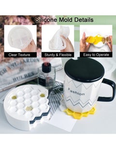 Excefore مجموعة قوالب الراتينج 4 قطع لصينية الص honeycomb مع صندوق تنظيم، وقوائم شمع النحل للمشروبات، مجموعة صنع صينية الراتينج epoxy، حرف الراتينج DIY لصينية أكواب القهوة اليدوية، ديكور المنزل  - Image 3