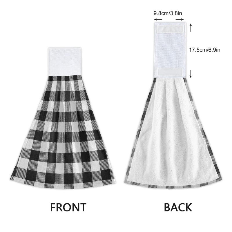 XIGUA xigua Black and White Buffalo Plaid Hanging Kitchen Hand Towels Set of 2  Absorbent Soft Dish Towel with Loop Coral Fleece Dish Cloth Tie Towels for Bathroom Kitchen Home Decor - Image 4