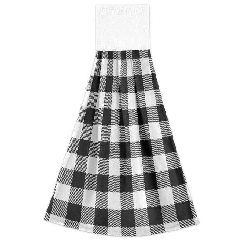 XIGUA xigua Black and White Buffalo Plaid Hanging Kitchen Hand Towels Set of 2  Absorbent Soft Dish Towel with Loop Coral Fleece Dish Cloth Tie Towels for Bathroom Kitchen Home Decor - Image 2