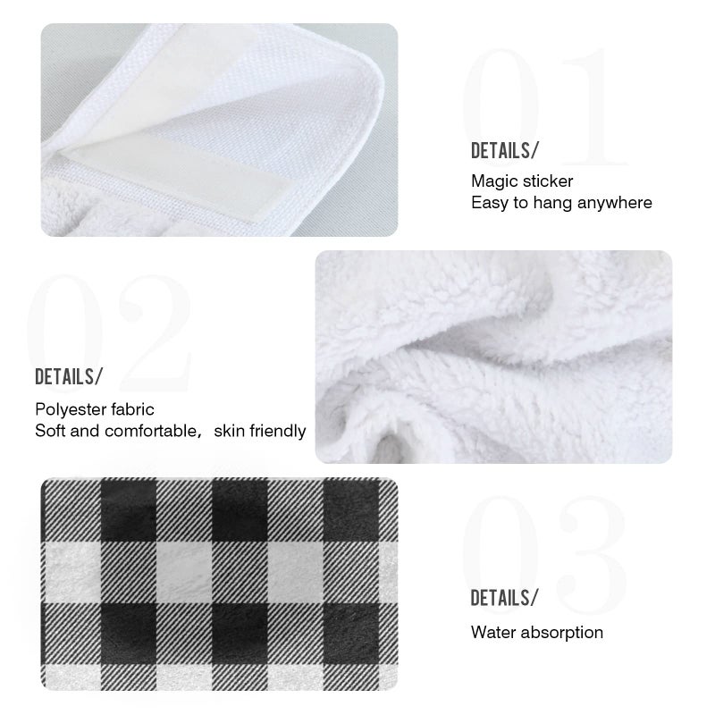 XIGUA xigua Black and White Buffalo Plaid Hanging Kitchen Hand Towels Set of 2  Absorbent Soft Dish Towel with Loop Coral Fleece Dish Cloth Tie Towels for Bathroom Kitchen Home Decor - Image 5