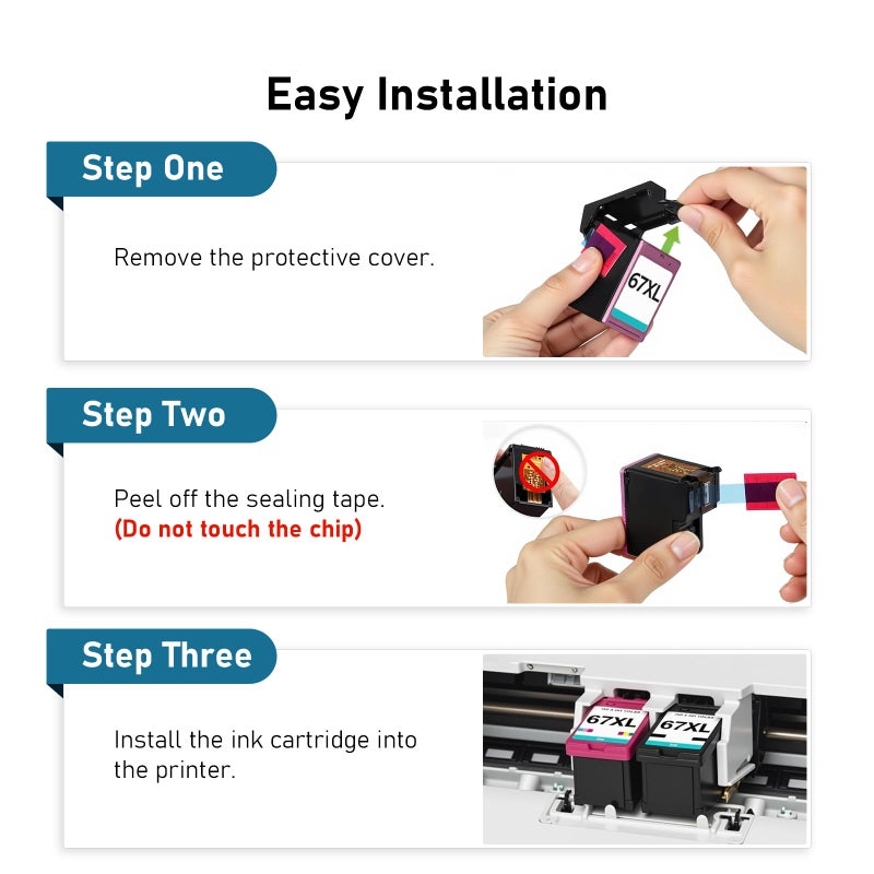 LinkDocs 67xl Ink Cartridges Combo Pack Remanufactured Replacement for HP Ink 67 Work with HP DeskJet 2855e 2800e 2755e Envy 6055e Pro 6400 6455 DeskJet 2732 2752 Printers (2-Pack Black&Tri-Color) - Image 4