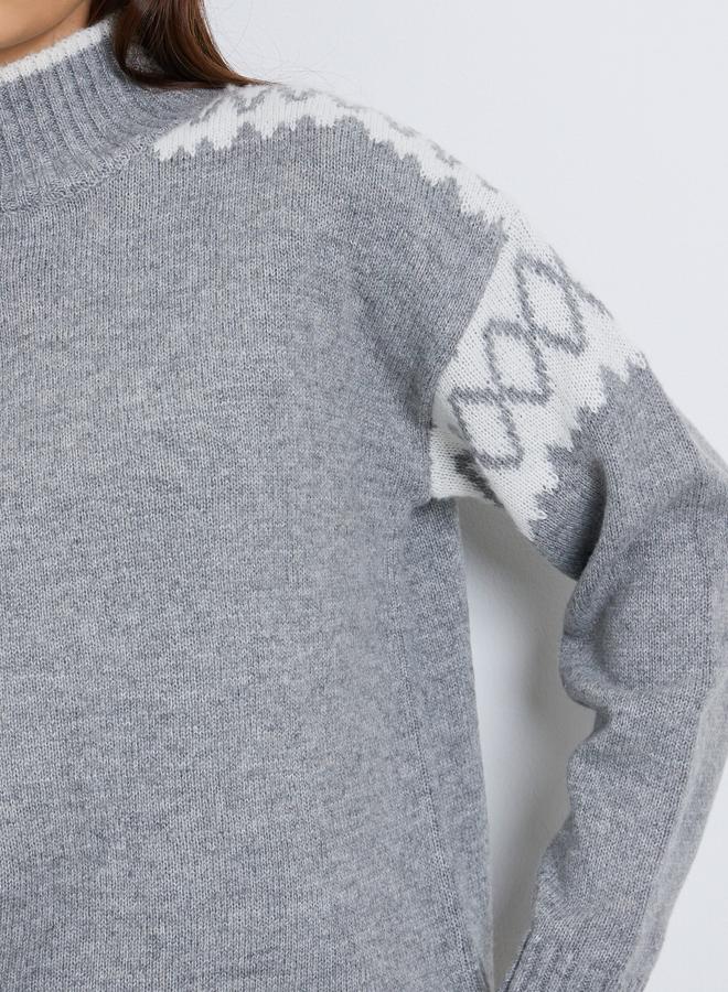 Styli Grey Regular Fit Fair Isle Knit Sweater - Image 4