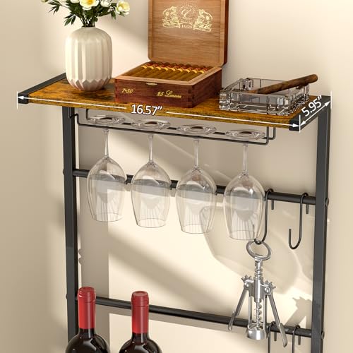 DAOUTIME 5-Tier Wine Rack Freestanding Floor, Liquor Bar Stand with Glasses Holder and 4 S Hooks, Corner Mini Bar Cabinet for Small Space, 8 Bottles Wine Bar Cabinet for Home, 11.81"D x 16.53"W x 53.55"H - Image 4