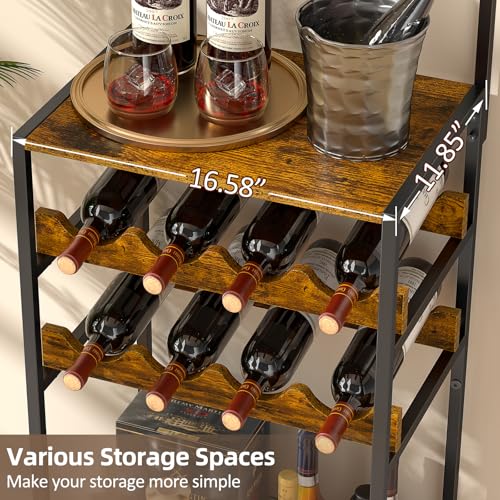 DAOUTIME 5-Tier Wine Rack Freestanding Floor, Liquor Bar Stand with Glasses Holder and 4 S Hooks, Corner Mini Bar Cabinet for Small Space, 8 Bottles Wine Bar Cabinet for Home, 11.81"D x 16.53"W x 53.55"H - Image 5