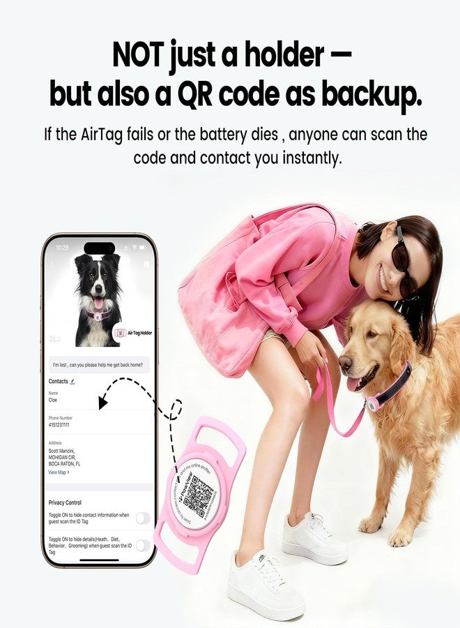 طوق كلاب فاخر من الجلد مع حامل منزلق مدمج متوافق مع Apple AirTag، جلد داخلي مبطن ناعم، رمز QR محفور بالليزر، طوق قابل للتعديل للكلاب متوسطة وكبيرة الحجم (وردي، كبير) - Image 5