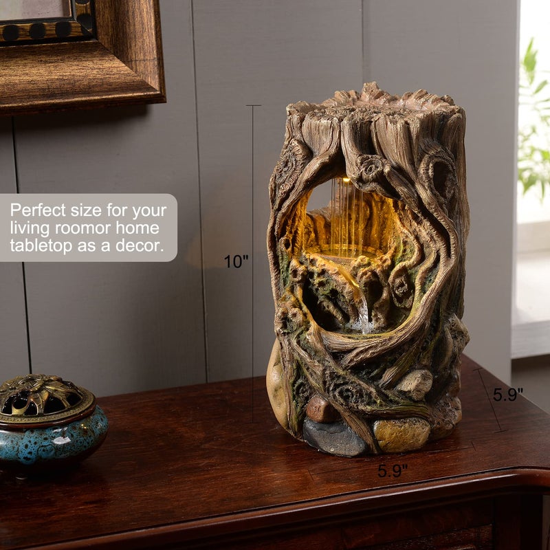 GOSSI Indoor Fountain Beautiful Stump Water Fountain Relaxation Raindrop Fountains Meditation Desk Fountain Artistic Waterfall Fountains Home/Office Decor(22013) - Image 2
