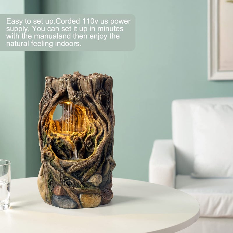 GOSSI Indoor Fountain Beautiful Stump Water Fountain Relaxation Raindrop Fountains Meditation Desk Fountain Artistic Waterfall Fountains Home/Office Decor(22013) - Image 5
