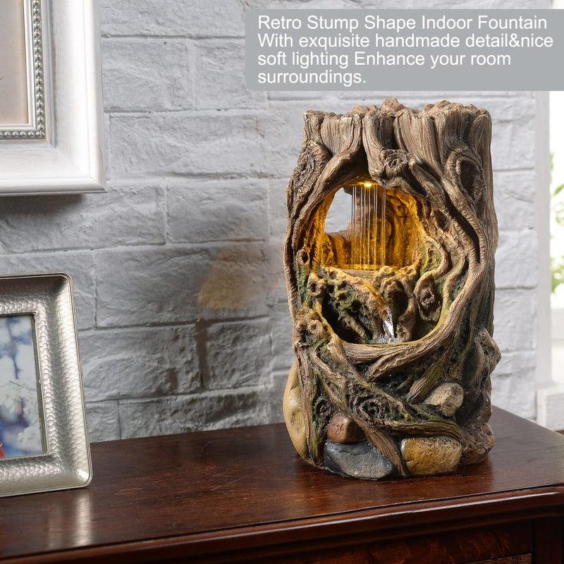 GOSSI Indoor Fountain Beautiful Stump Water Fountain Relaxation Raindrop Fountains Meditation Desk Fountain Artistic Waterfall Fountains Home/Office Decor(22013) - Image 3