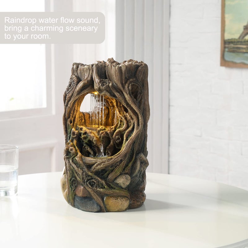 GOSSI Indoor Fountain Beautiful Stump Water Fountain Relaxation Raindrop Fountains Meditation Desk Fountain Artistic Waterfall Fountains Home/Office Decor(22013) - Image 4