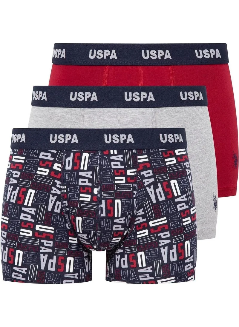 يو اس بولو اسن BASE. Polo Assn. 80509 Men's Cotton 3-Piece Boxer Claret Red Gray Melange Printed