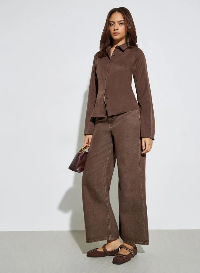 Styli Brown Fitted Long Sleeve Shirt