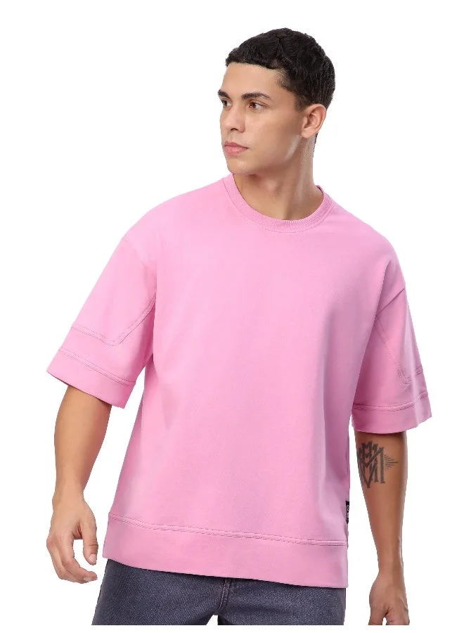 Beyoung Pink Cut And Sew Panel Oversized T-Shirt