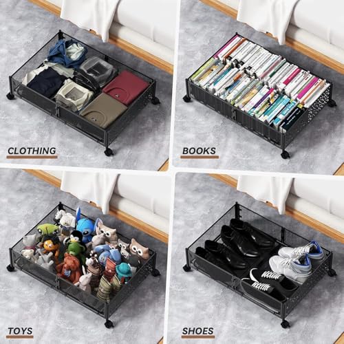 PHINOX Under Bed Storage Containers with Wheels, Under Bed Shoe Storage Organizer Drawer, Tool-free Assembly Metal Storage Containers for Bedroom Clothes Shoes Blankets -2PCK - Image 5