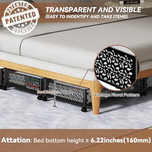 PHINOX Under Bed Storage Containers with Wheels, Under Bed Shoe Storage Organizer Drawer, Tool-free Assembly Metal Storage Containers for Bedroom Clothes Shoes Blankets -2PCK - Image 3