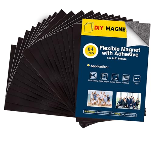 CHUNNIAO Magnetic Sheets with Adhesive Backing for Fridge 4x6 Pictures Magnets (Bulk Pack of 64),Adhesive Photo Magnets for Home/Classroom/Office/DIY Fridge Magnets - Image 1