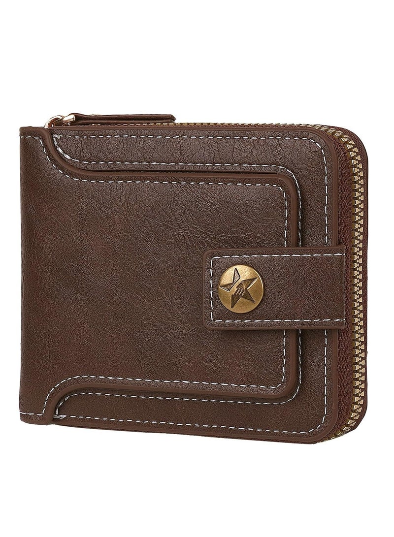 أوزيغالور محفظة جلد مربعة للرجال ذات ضبط كبير ونافذة الهوية وحافظة البطاقات مع حافظة العملات (قهوة) - Image 1