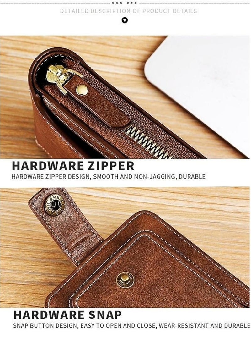 أوزيغالور محفظة جلد مربعة للرجال ذات ضبط كبير ونافذة الهوية وحافظة البطاقات مع حافظة العملات (قهوة) - Image 3