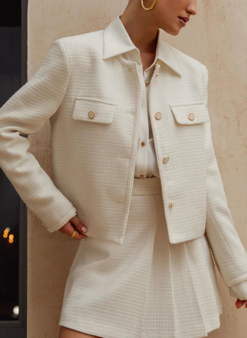 Lichi Straight tweed jacket with golden buttons