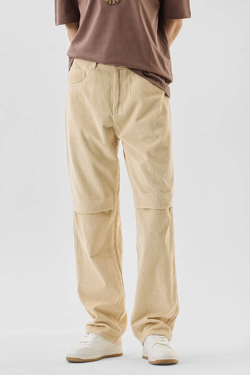 SNITCH Beige Corduroy Regular Fit Trousers
