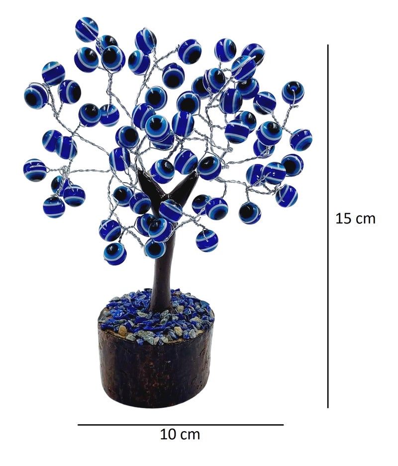 ARTISKRITI Evil Eye Tree Home Decor House Decoration Items for Living Room, Drawing Room Side Table Decore (Blue 60 Beads) - Image 2